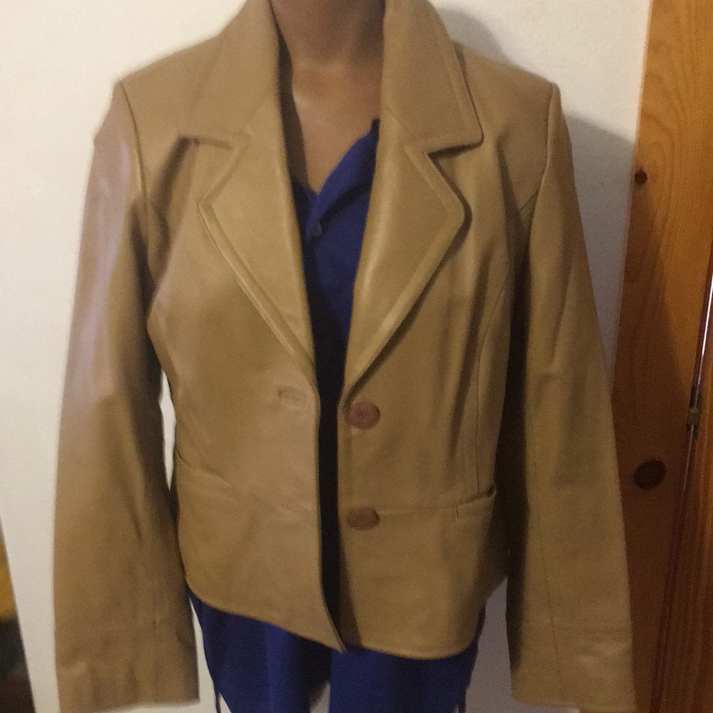 Women’s I.E. Tan Leather Crop Jacket Petite L?